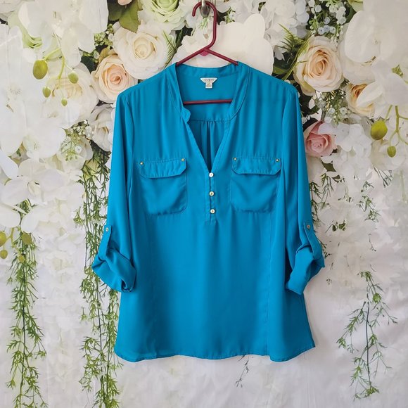 Guess Teal sheer blouse - Picture 4 of 4